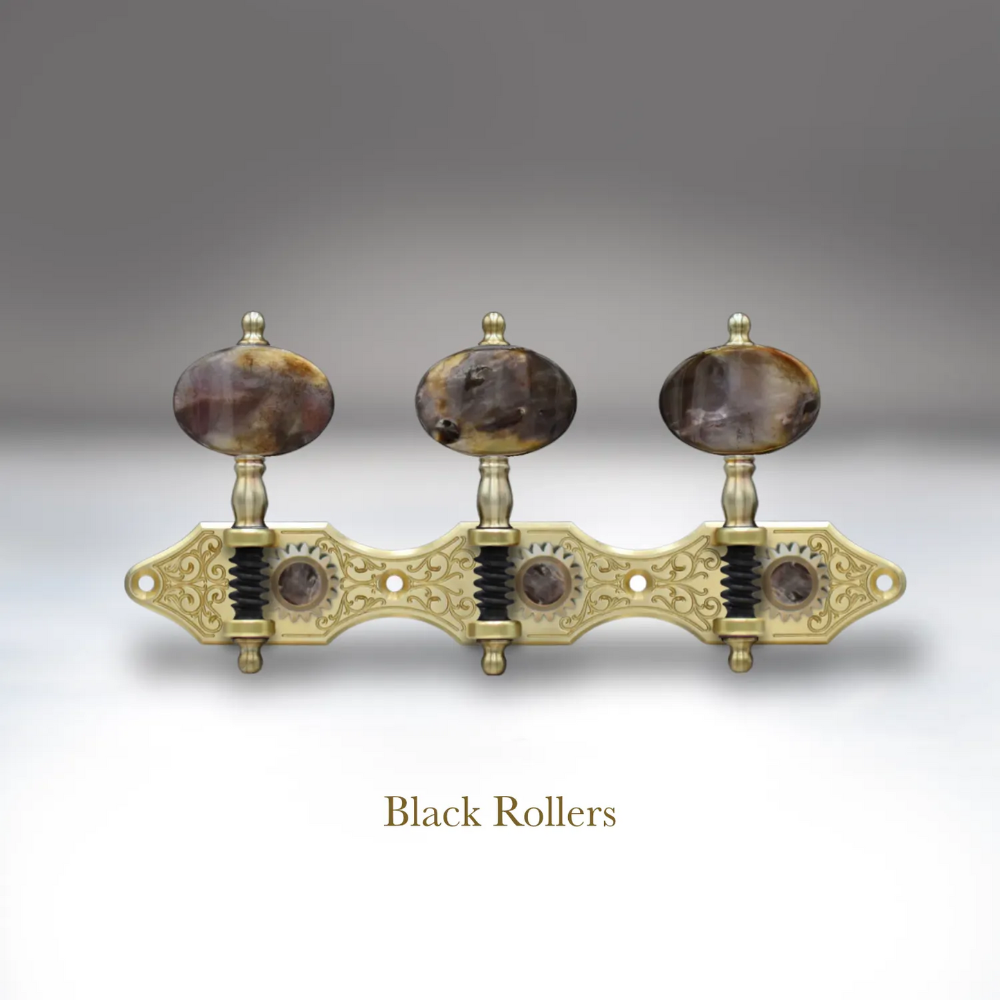 In Stock: Landstorfer Plate, Scroll Engraving, Black Mother of Pearl Buttons, Black Rollers