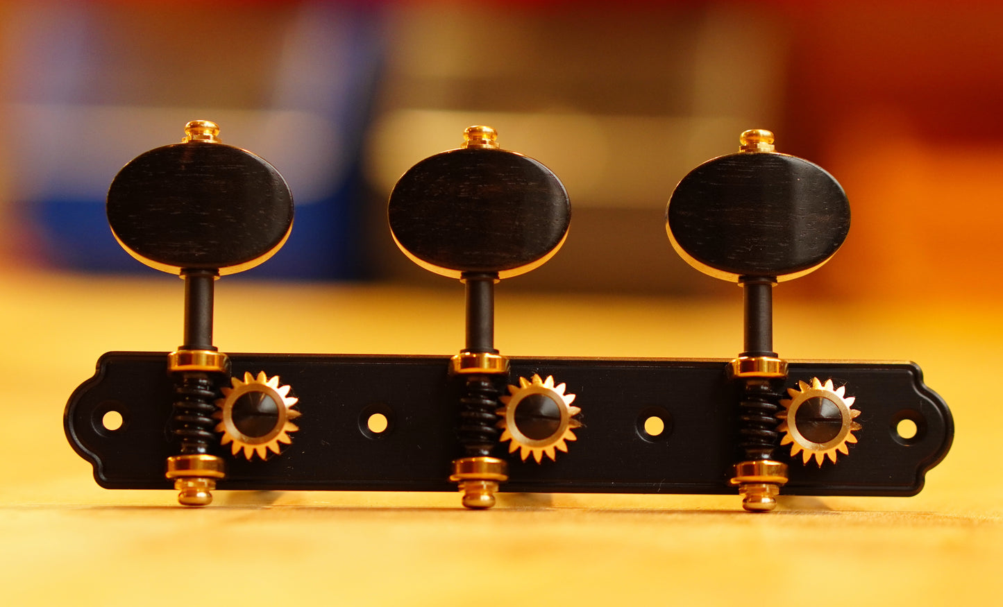 In Stock: Trinity Plate, Black Aluminum, Ebony Buttons, Black Rollers