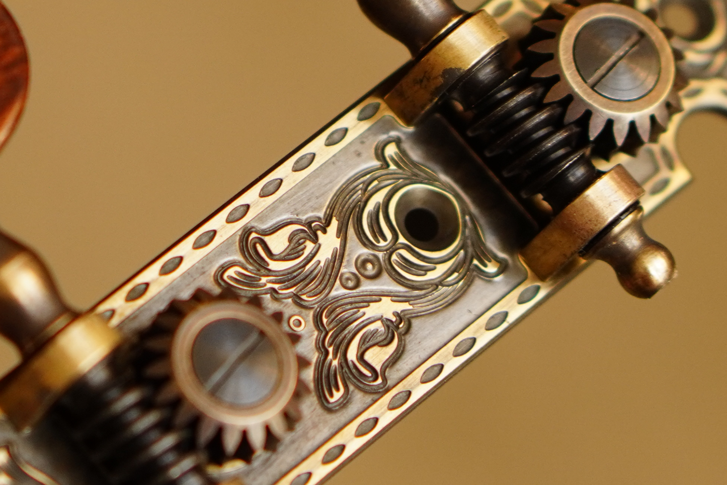 In Stock: Lyre Plate, Engraved, Antique Finish, Ivoroid Rollers