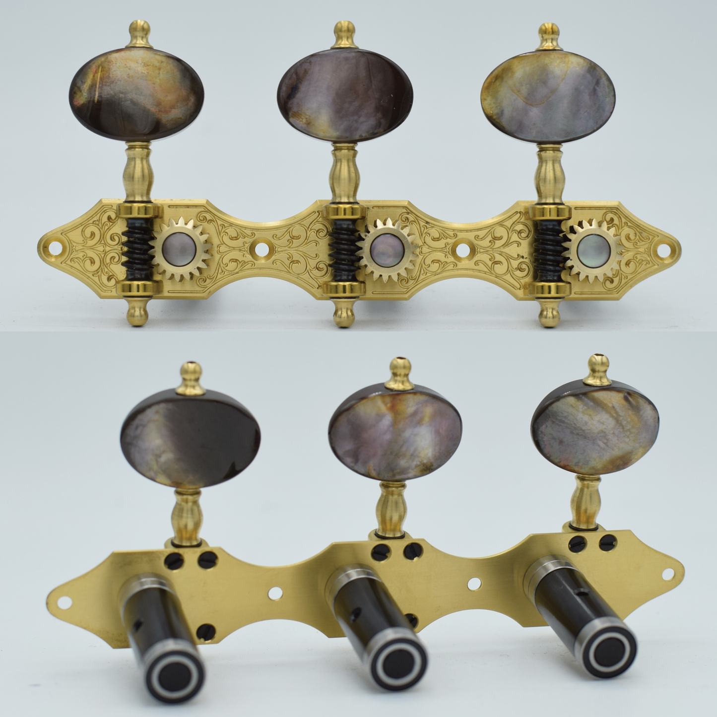 In Stock: Landstorfer Plate, Scroll Engraving, Black Mother of Pearl Buttons, Black Rollers