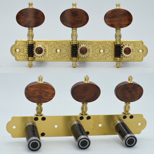 In Stock: Trinity Plate, Scroll Engraving, Snakewood Buttons, Black Rollers