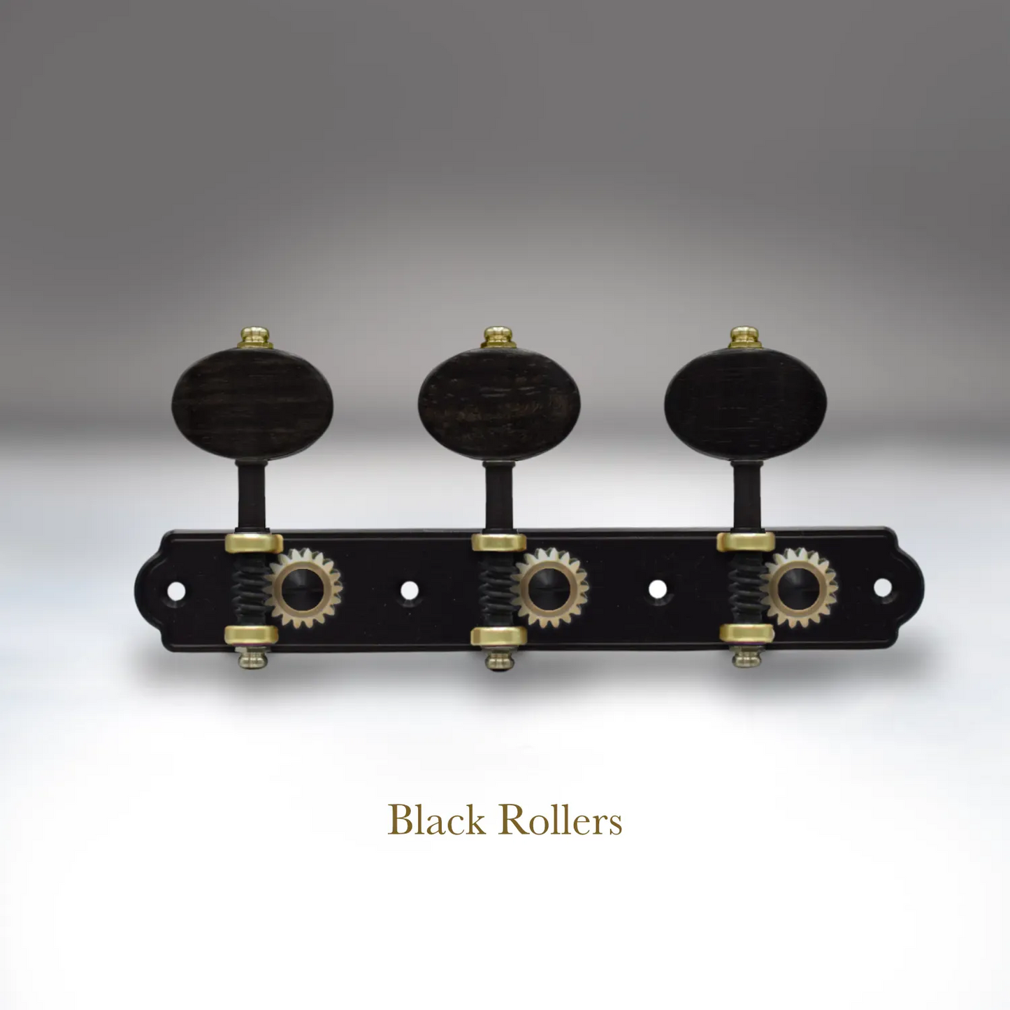 In Stock: Trinity Plate, Black Aluminum, Ebony Buttons, Black Rollers