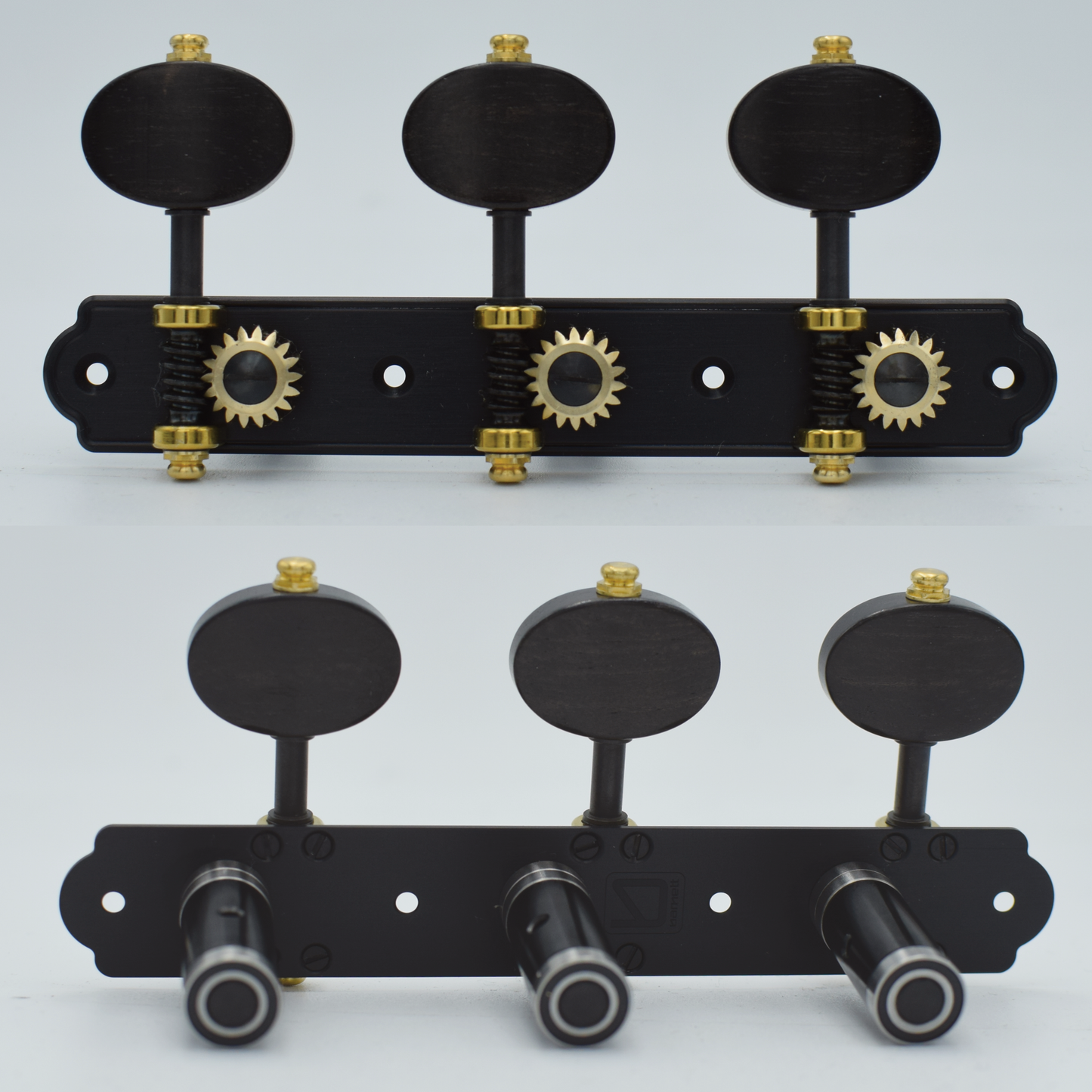 In Stock: Trinity Plate, Black Aluminum, Ebony Buttons, Black Rollers